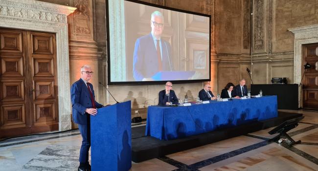 Il Ministro Zangrillo durante il suo intervento a Palazzo Venezia